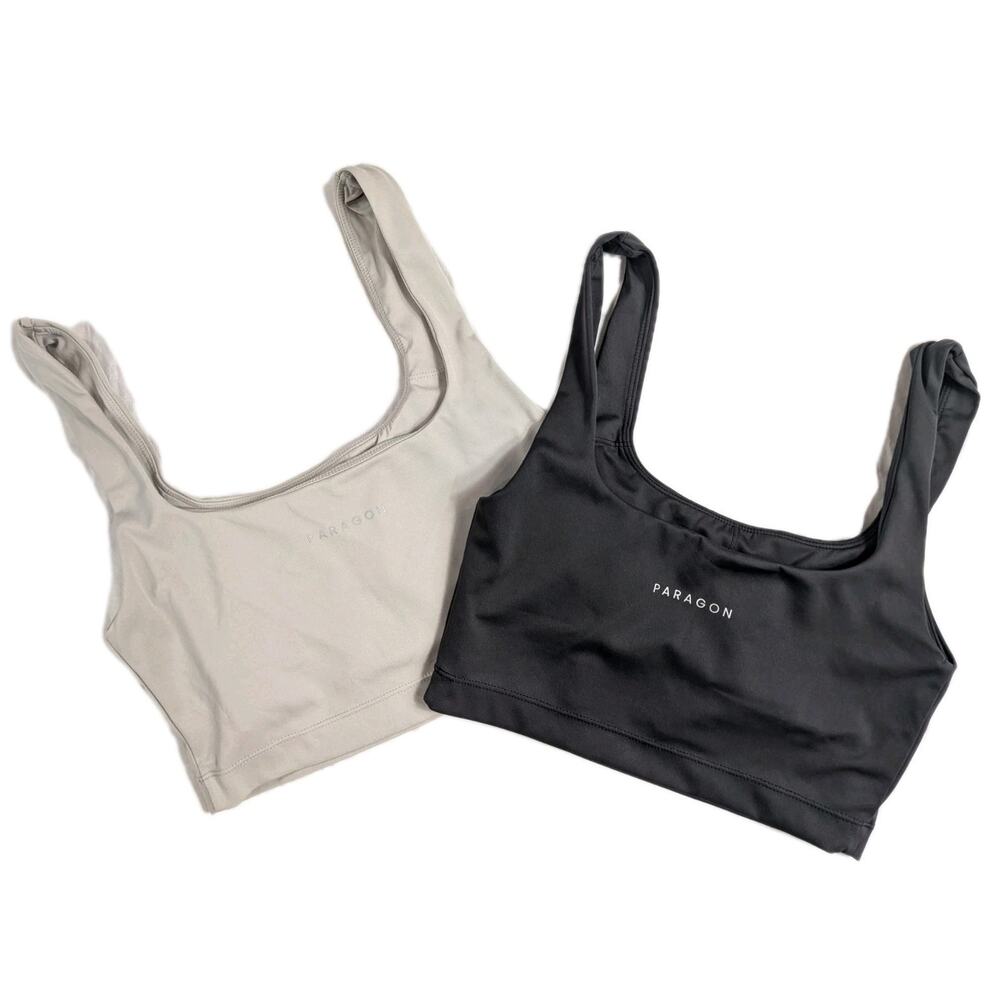 2x Paragon Women's Sport Bras Lot Size Small Padded Black Biege Stretch Band